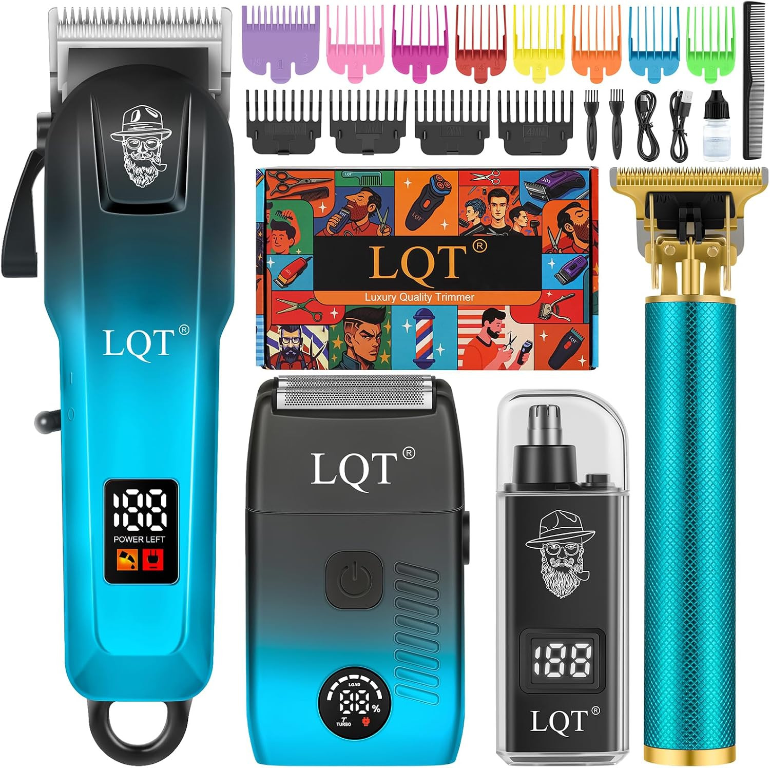 Hair Clippers for Men with LED Display, 4-Piece Cordless Grooming Kit with Hair