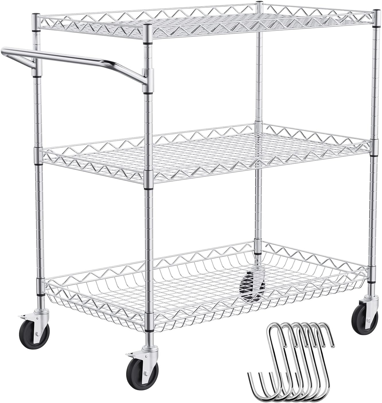 Tier Rolling Utility Cart, Adjustable Wire Shelves, Steel Frame, 661 lb Capacit