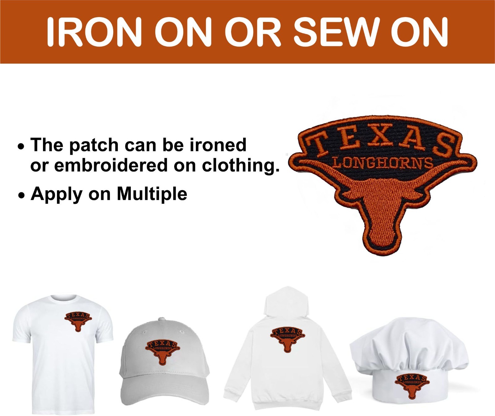 Texas Longhorns NCAA Team Logo Iron On Patch - Sew Patch - Embroidered Patch