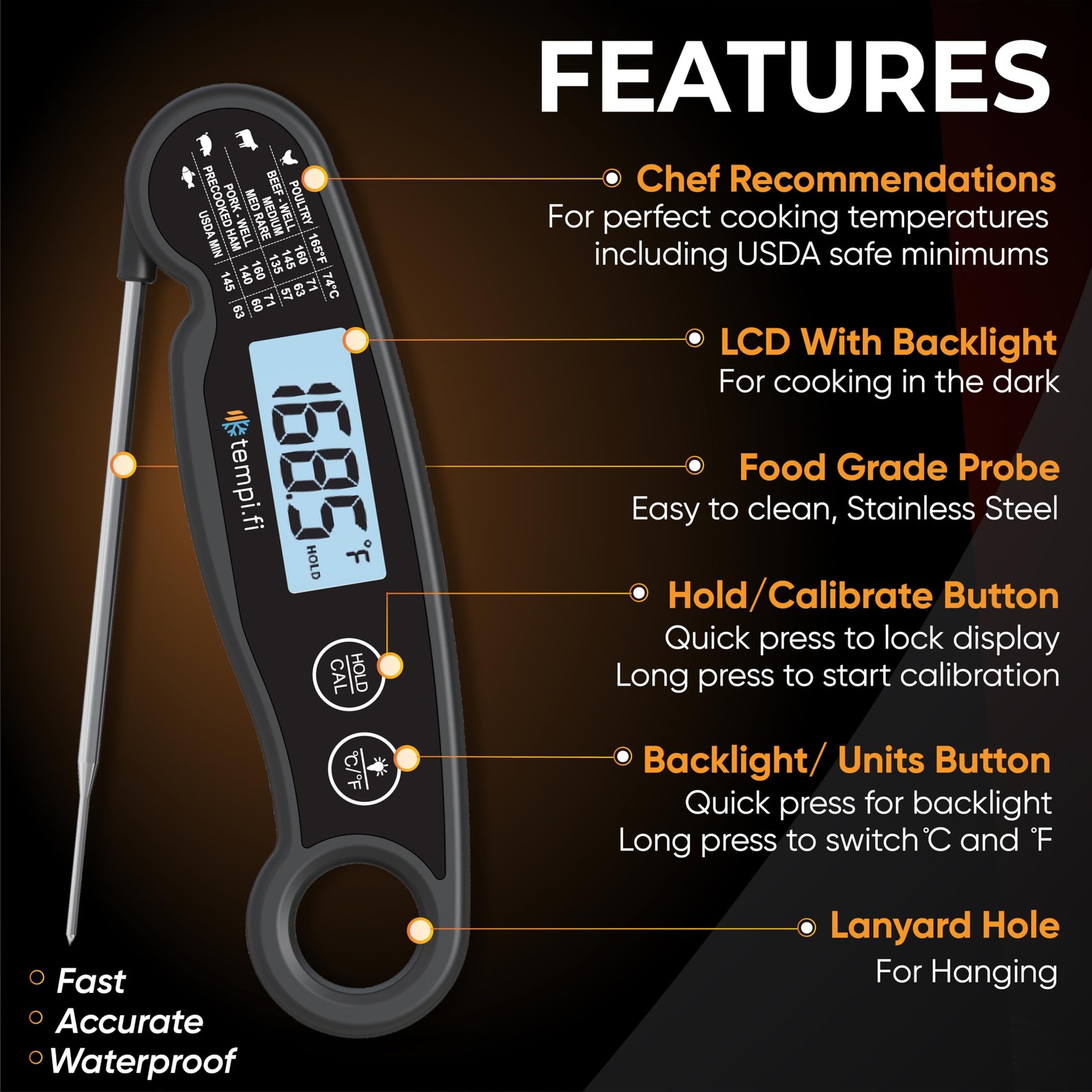 - Instant Read Thermometer | Ultra-Fast & Waterproof | Bright Backlight & Foo...