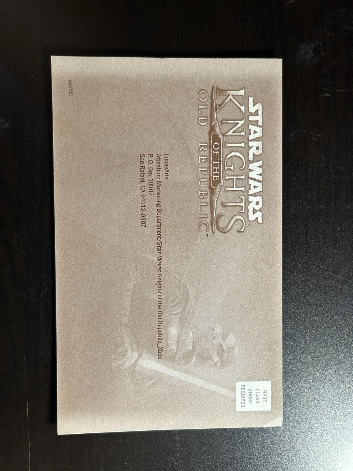 Star Wars Knights Of The Old Republic Registration Card Great Cond. Fast Ship