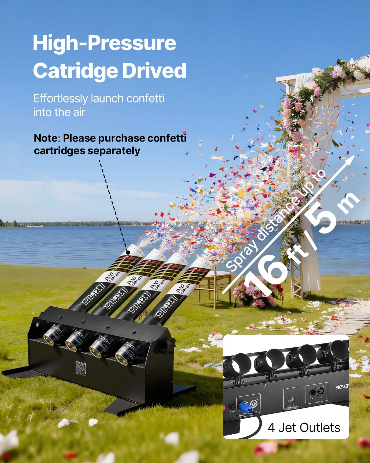 Electric Confetti Cannon Machine 4 Shot DMX Remote Confetti Launcher