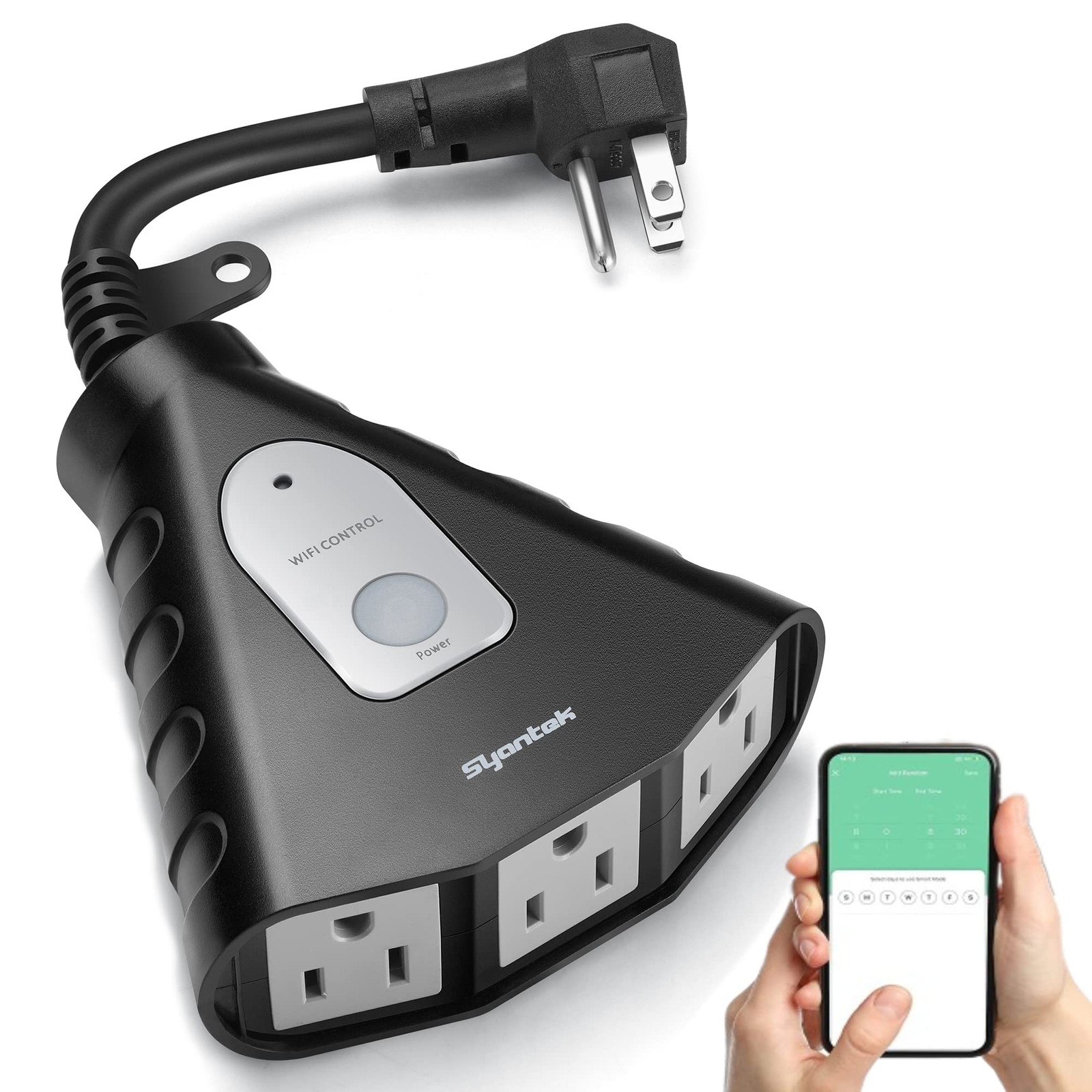 Syantek Outdoor WiFi Outlet, Plug with 3 Ground Outlets, Black