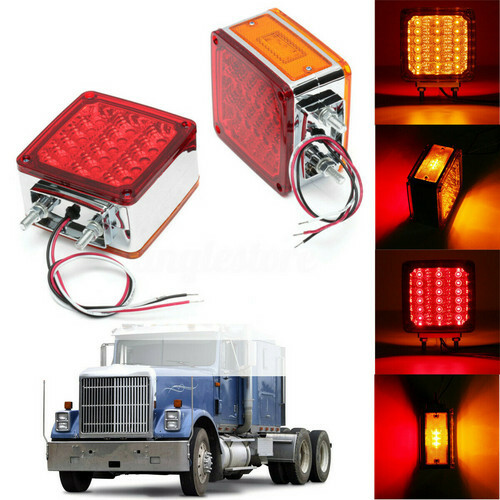 2Pcs Amber+Red Square 39LED Double Face Stud Mount Cab Fender Turn Signal Lights