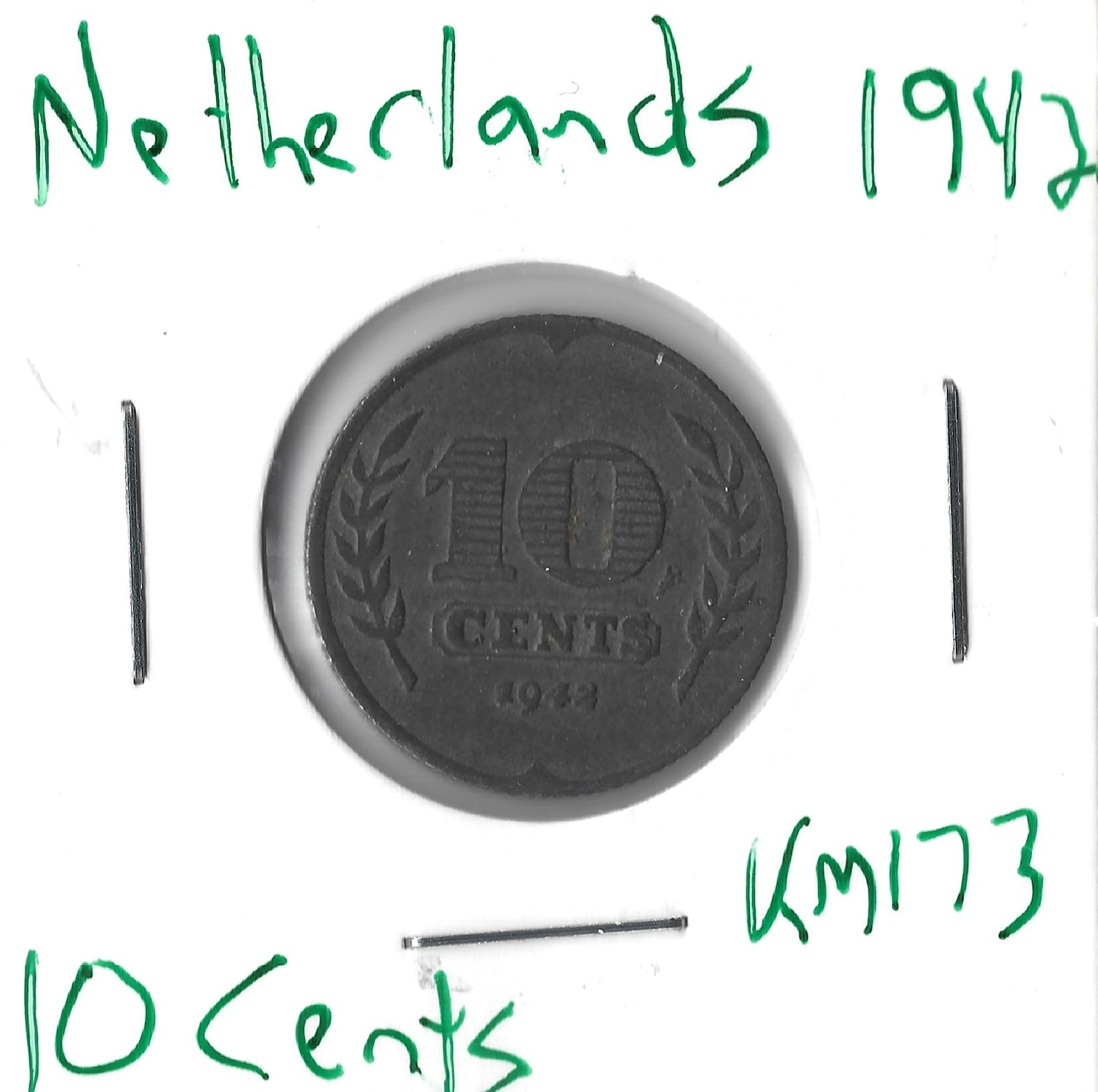 Coin Netherlands (German Occupation) 10 Cents 1942 KM173