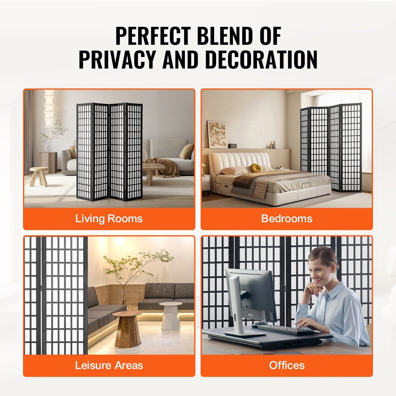 4-Panel Foldable Room Divider 64in Tall Ideal for Space Optimization