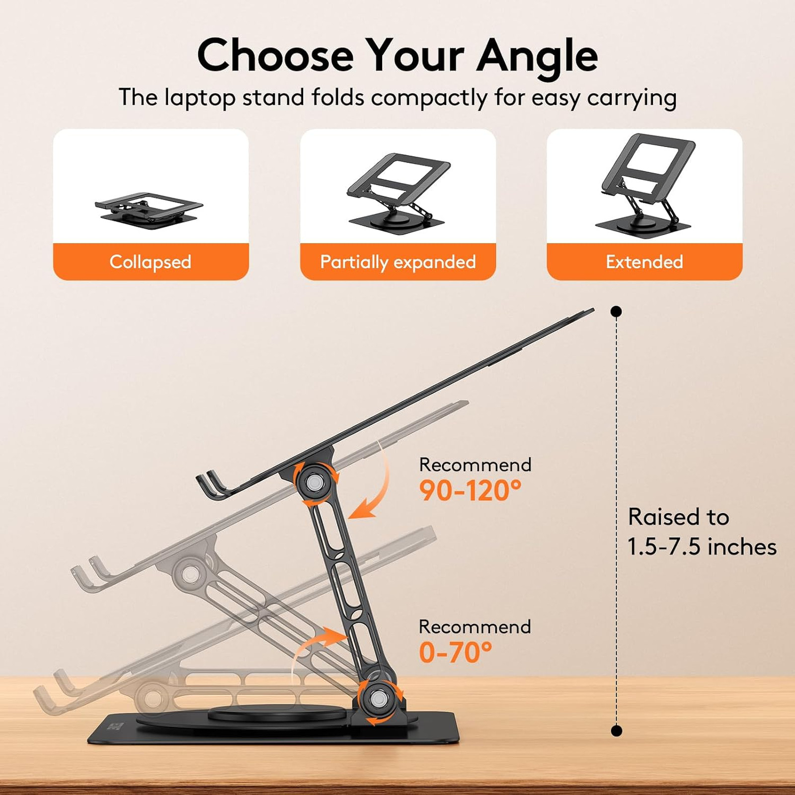 Laptop Stand for Desk, 360 Degree Rotating Ergonomic Height Adjustable Computer