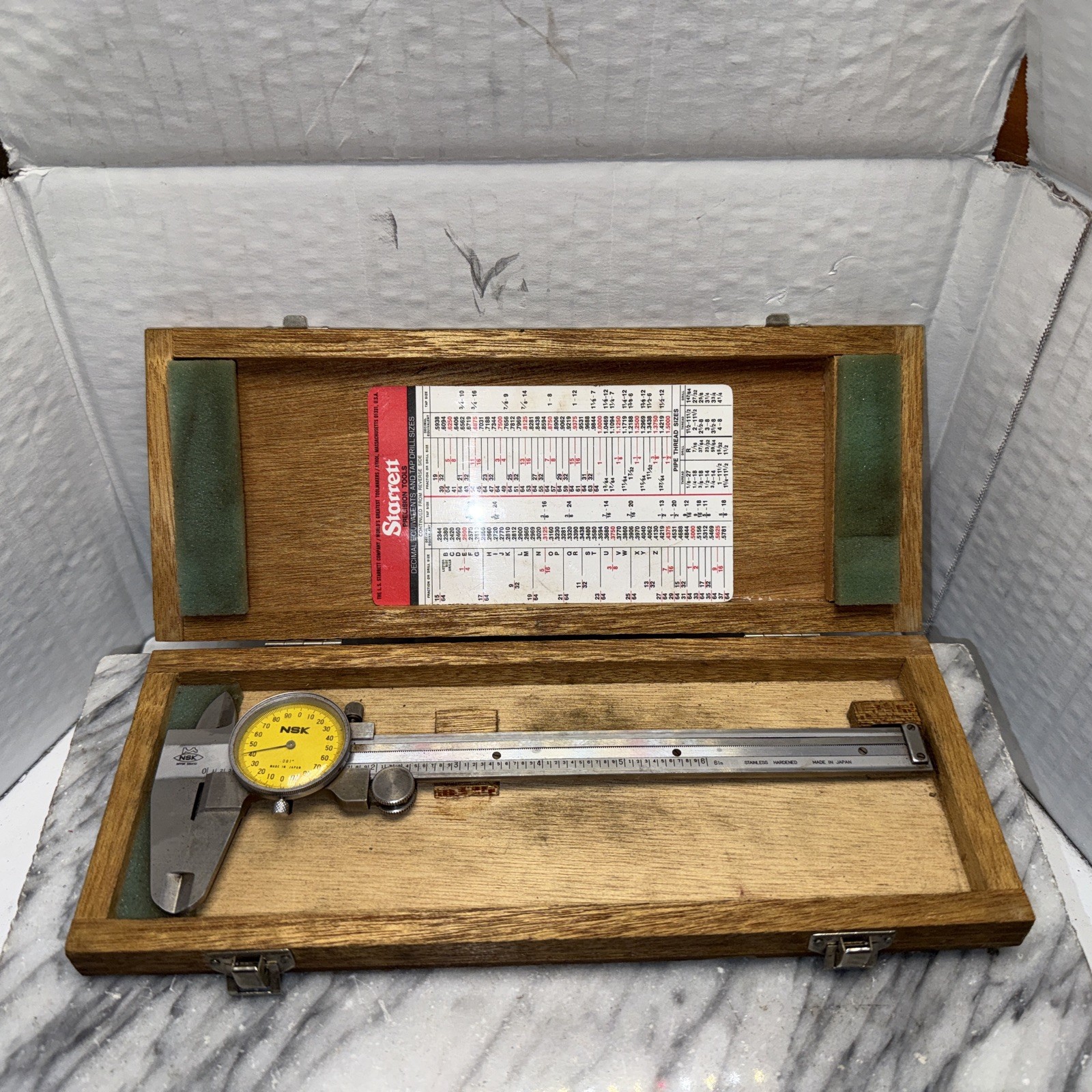 Micrometer NSK Vernier Caliper DC-6 .001” Original Wood Box 780-701 Japan