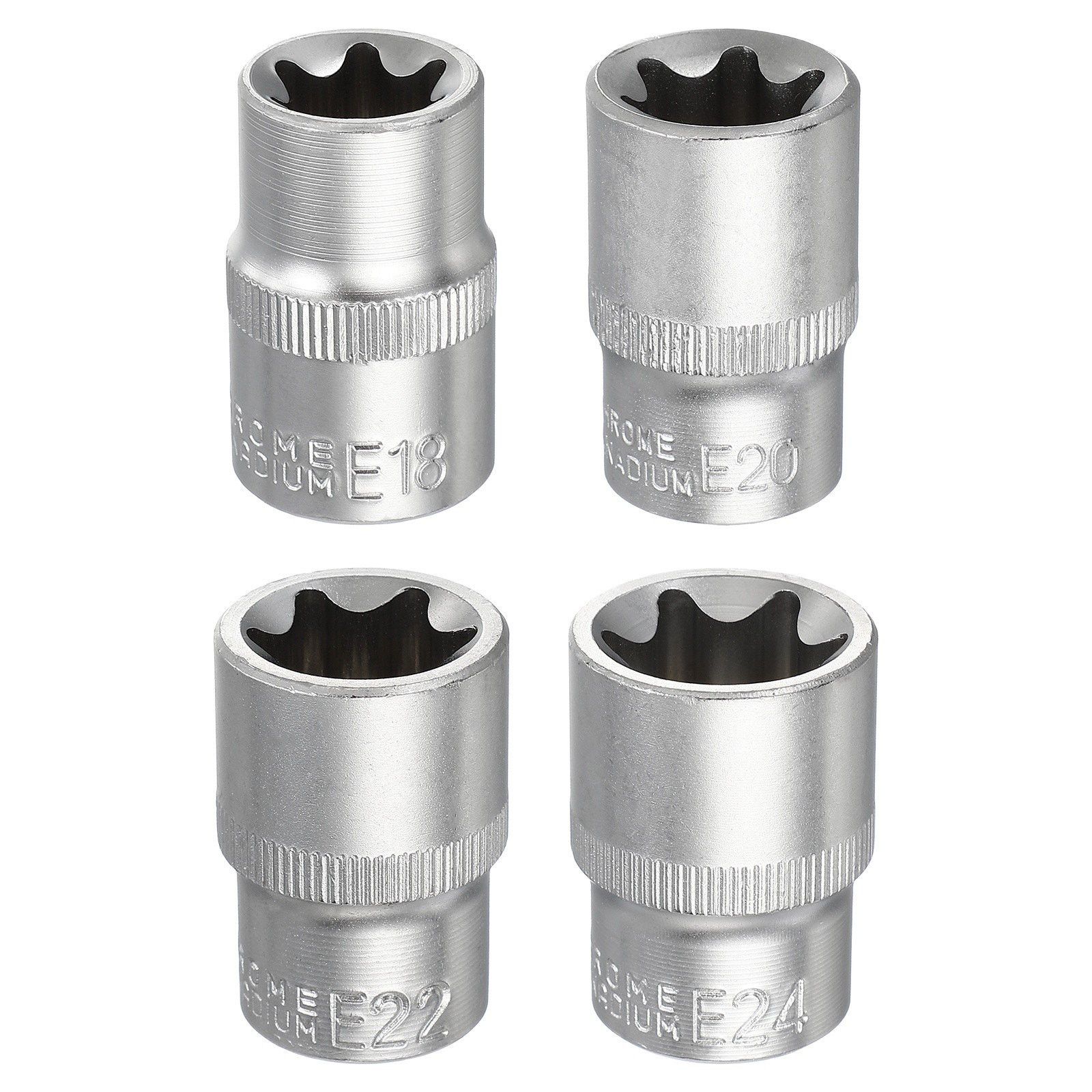 4pcs E-Torx Socket 1/2" Drive E18-E24 Star Socket 1.5" Long 35K Alloy Steel