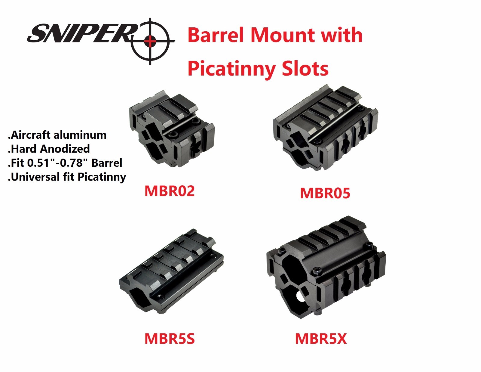 Barrel Mount Accessory Rail for 0.51“ to 0.78”  0.750 diameter, Aluminum