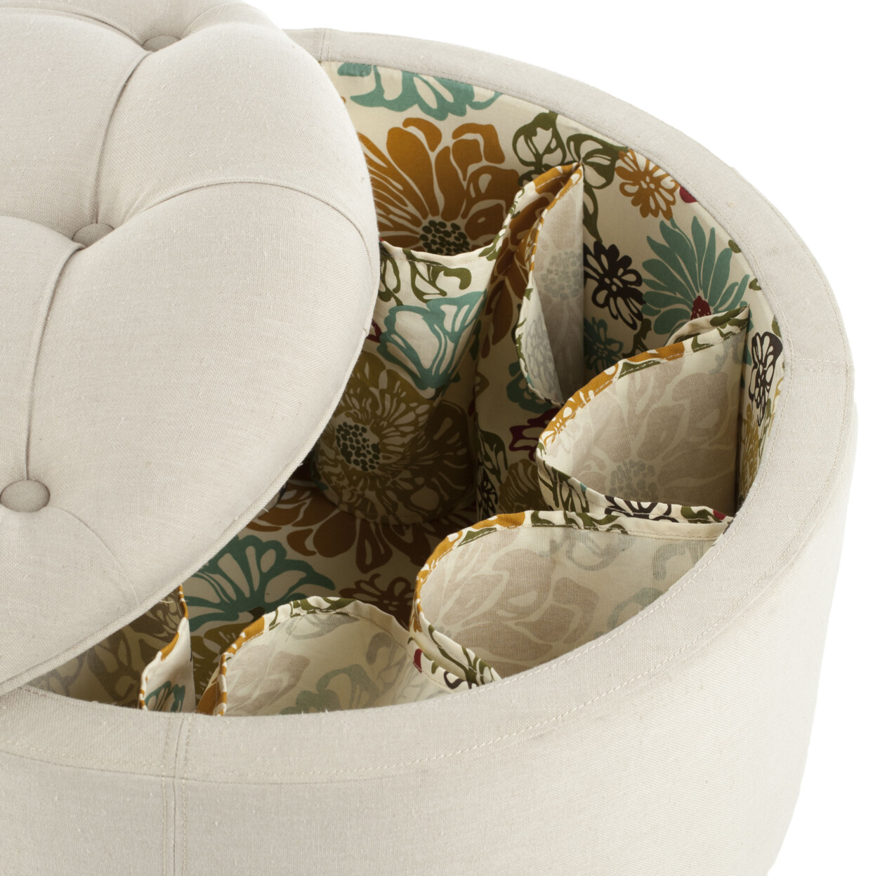 SAFAVIEH Tanisha Shoe Storage Ottoman | Off-White / Multi |