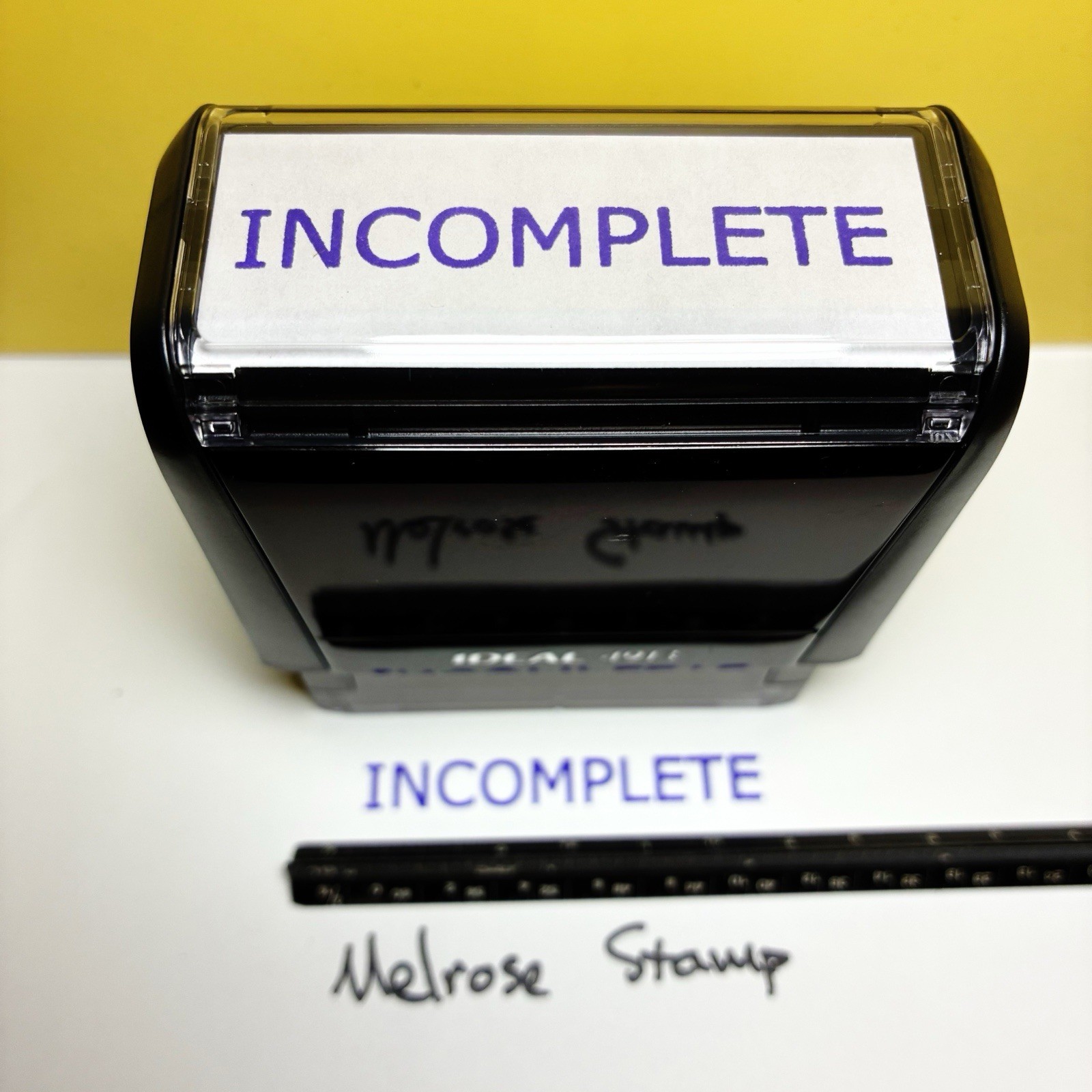 Incomplete Rubber Stamp Purple Ink Self Inking Ideal 4913