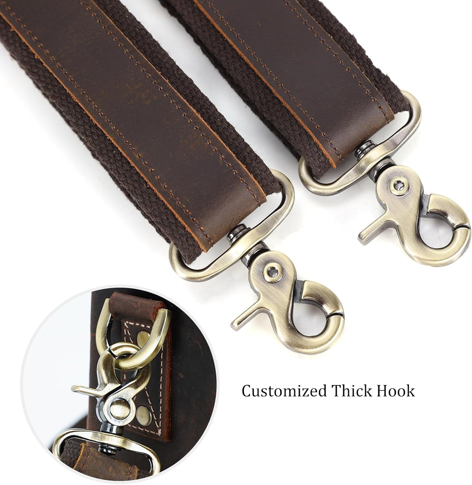 Full Grain Leather Shoulder Strap Adjustable Replacement Bag Strap with Metal