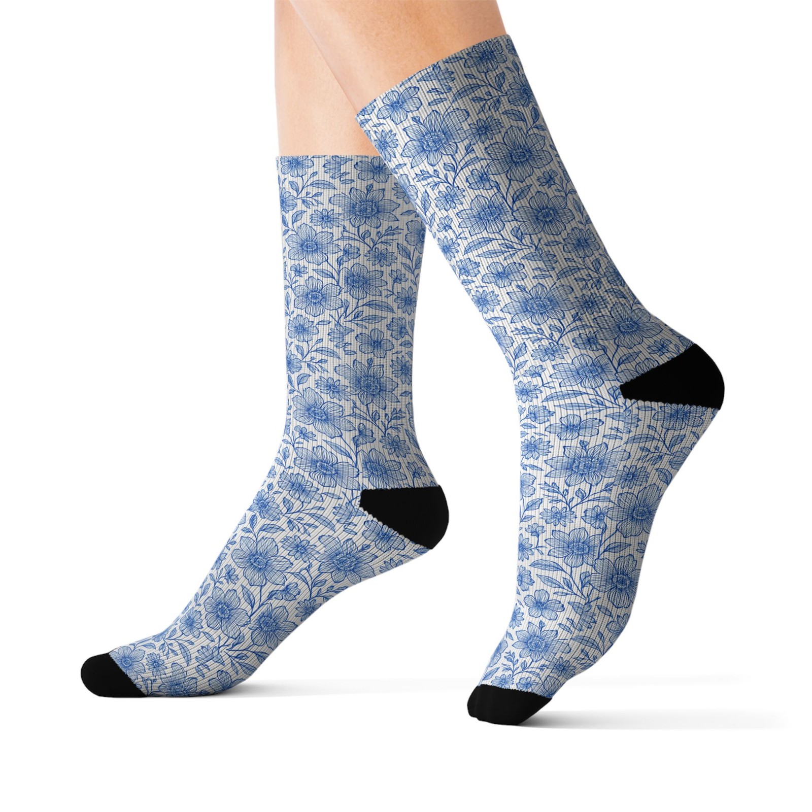 Blue Floral Pattern Socks | Vintage Delft Tile Design
