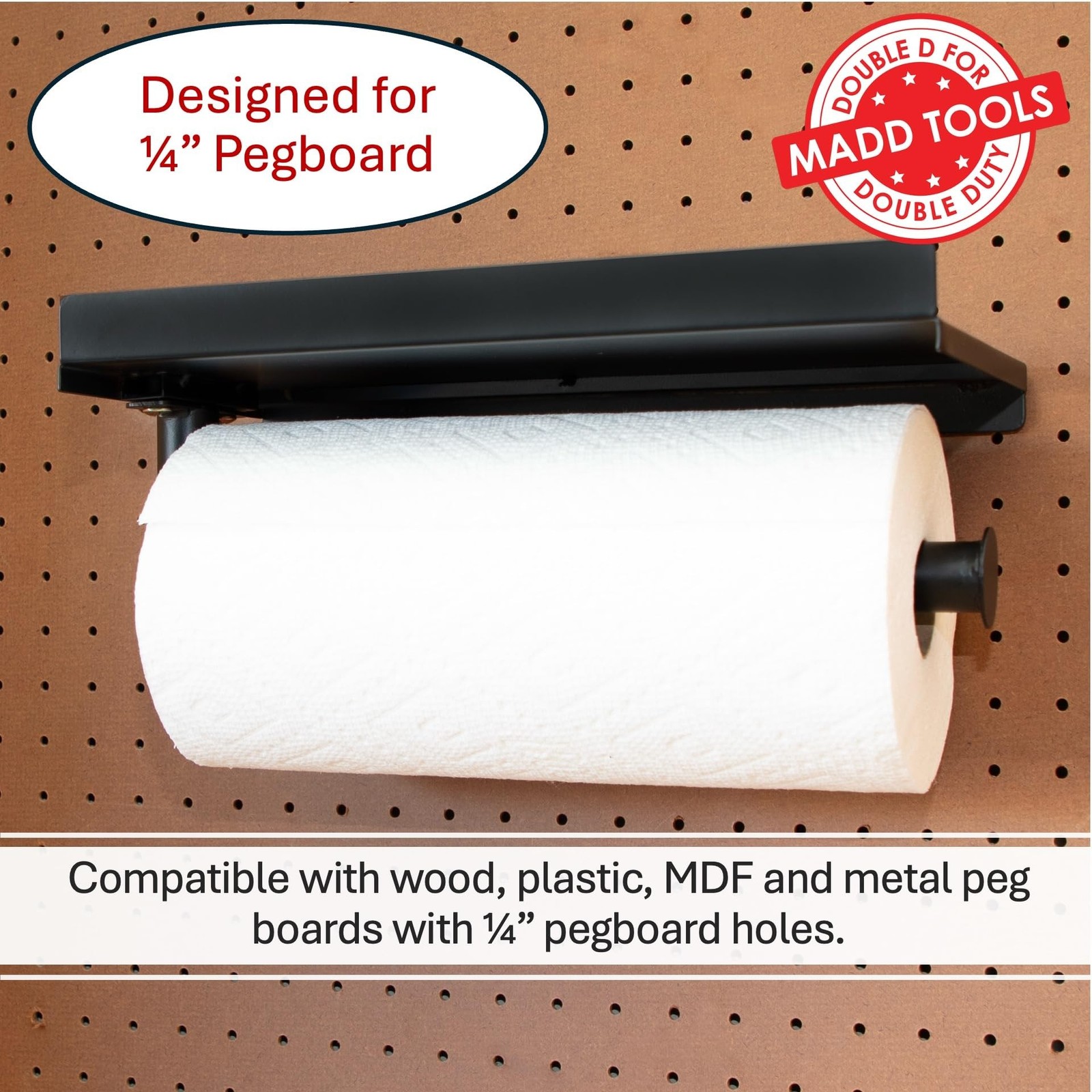 Pegboard Paper Towel Holder and Shelf, Peg Board Accessory Kit with Heavy Dut...