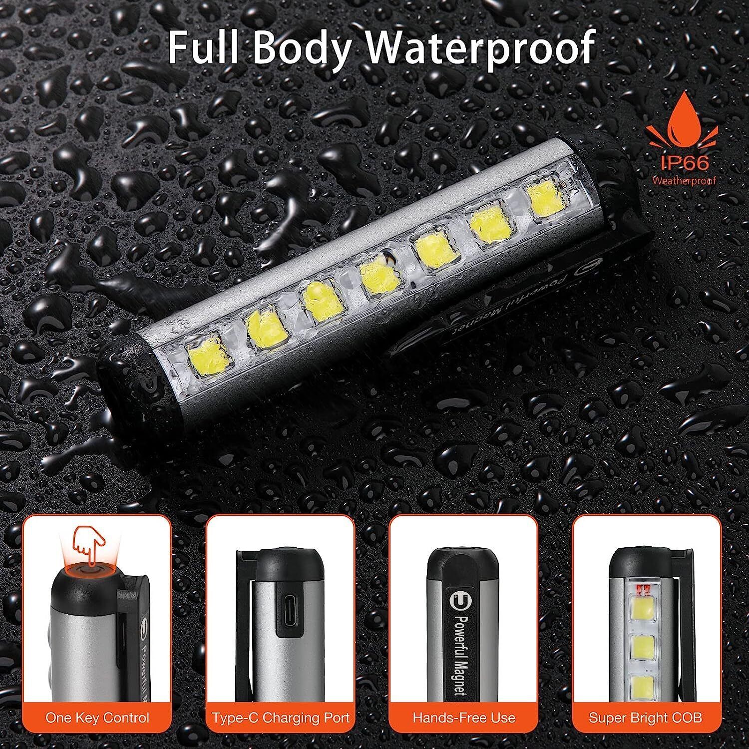 2-PACK USB COB LED Flashlight Work Light Magnetic Super Bright Torch Penlight US