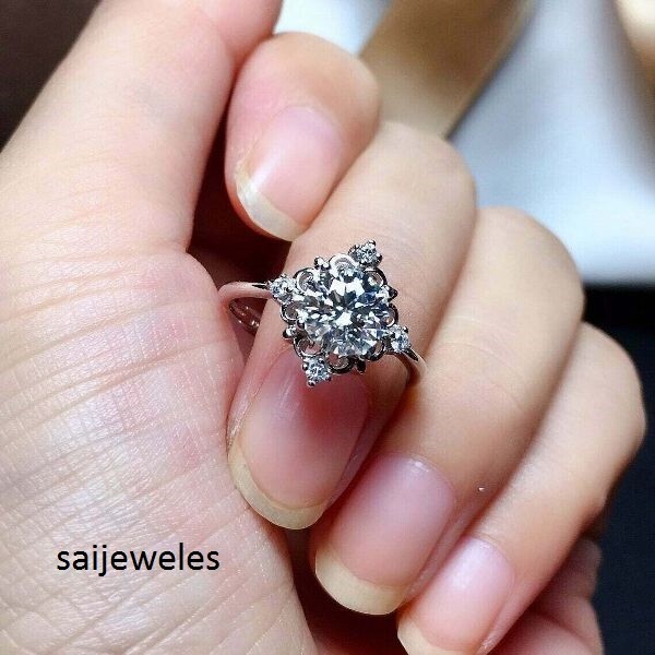 Lab-Created Flower Engagement Ring 2.28CT Round Cut Diamond 14K White Gold Over