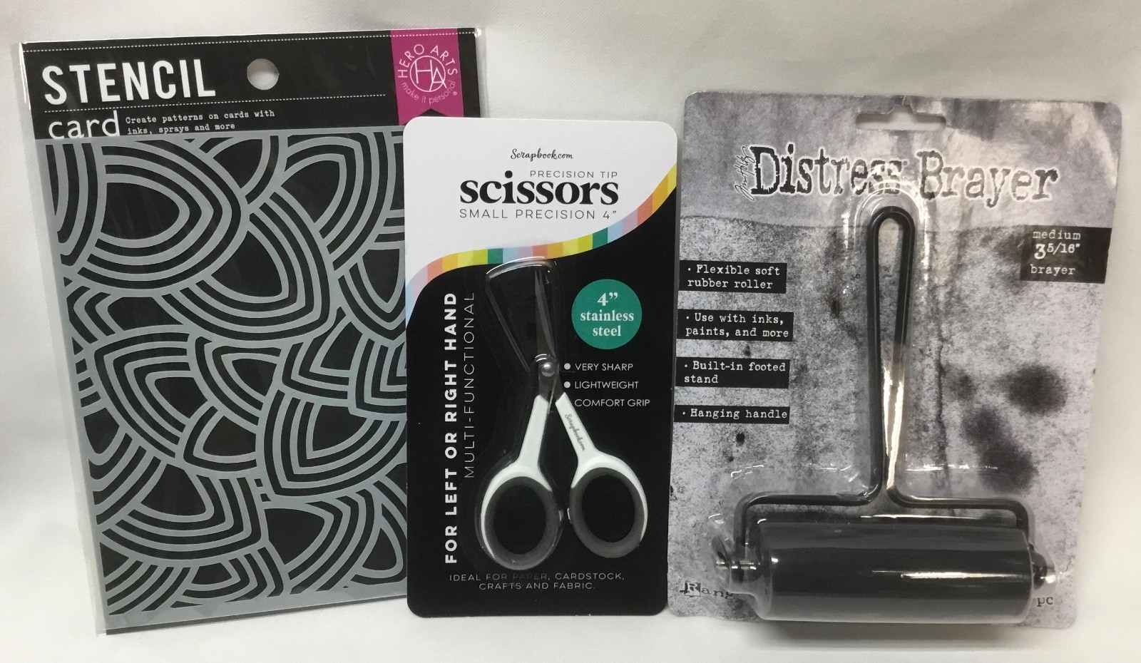 NEW Tim Holtz Brayer MED. / Hero Arts Leaf Stencil / 4” Precision Tip Scissors
