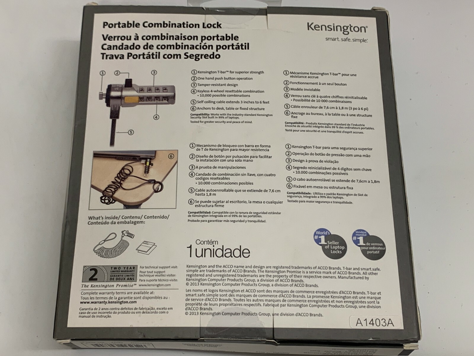 Kensington Portable Combination Laptop Lock