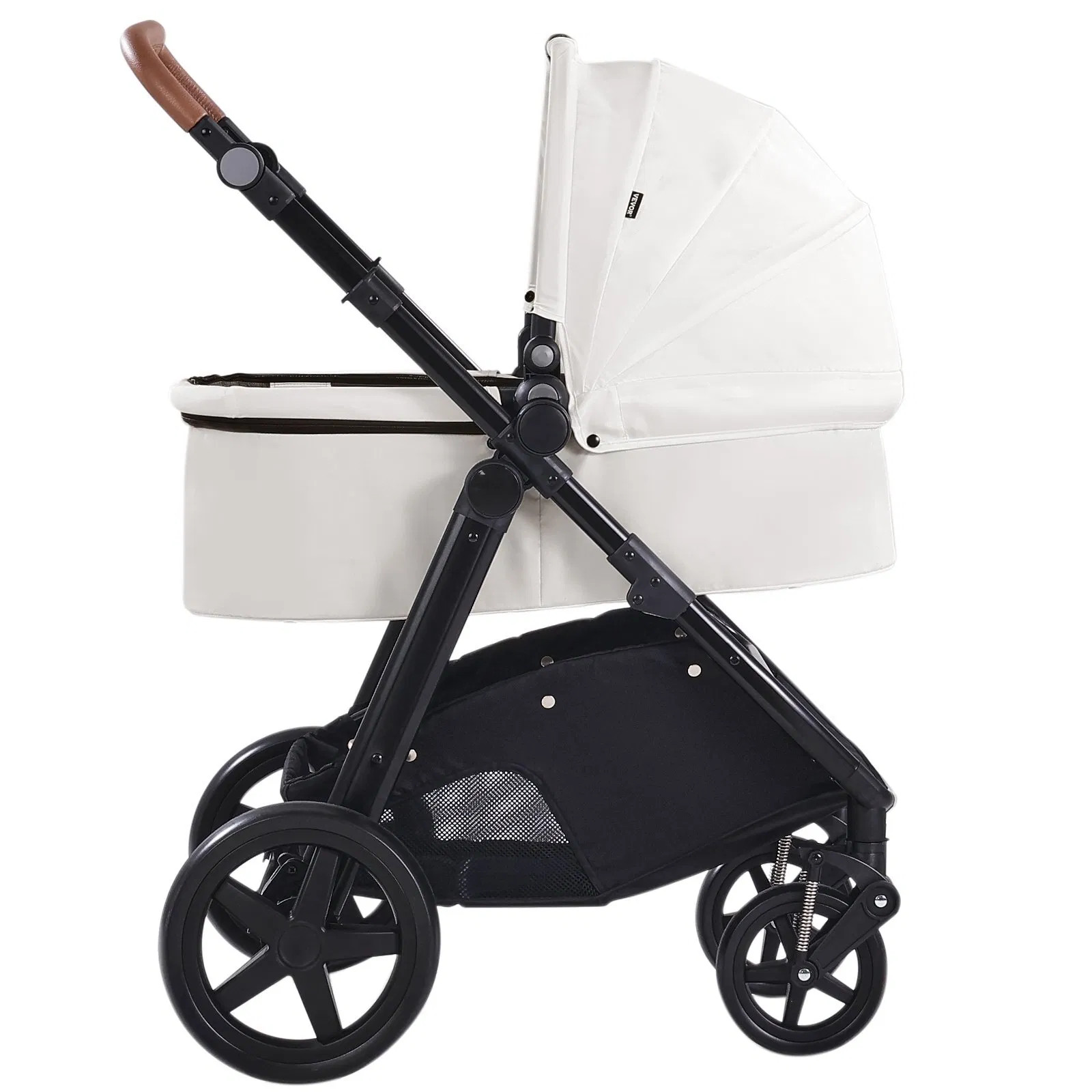 2-in-1 Baby Travel System Stroller Infant Bassinet Reversible Folding Pram - Whi