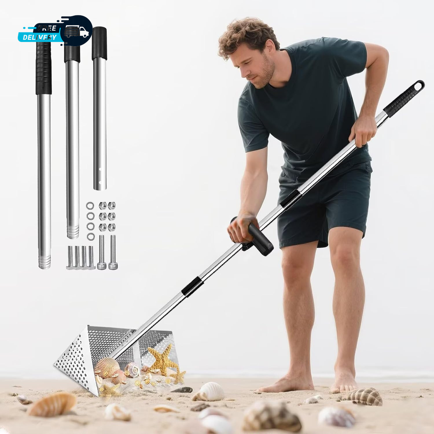 Sand Flea Rake for Beach Detachable 47 Long Handle Sand Sifter Heavy