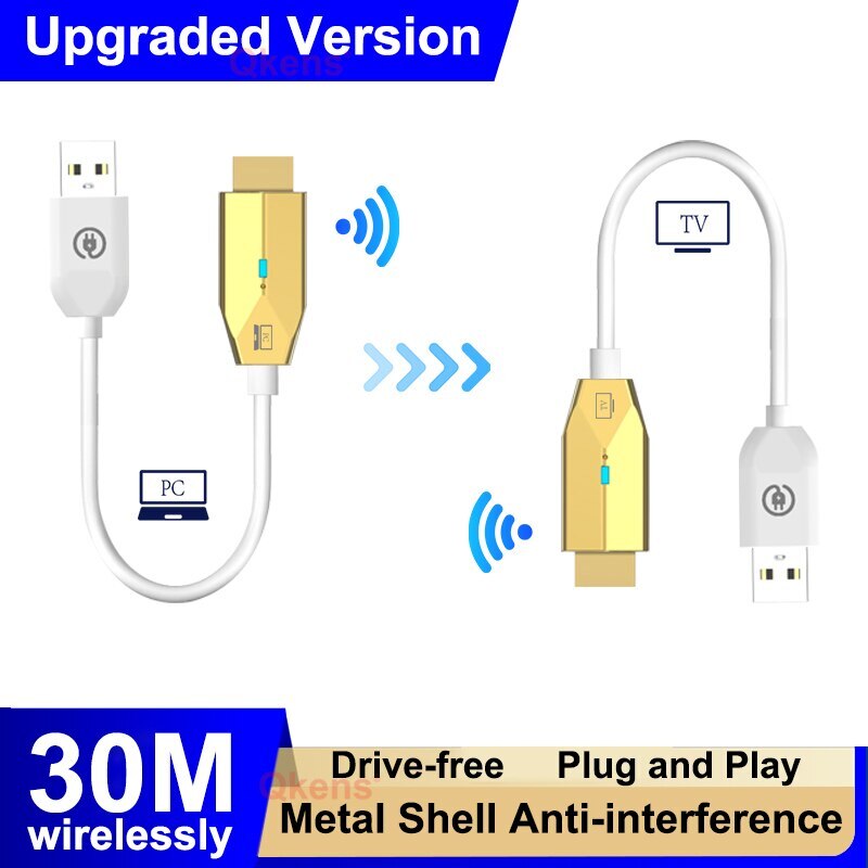 30m Wireless Transmit Display Cable USB HDMI Extender Video Transmitter Receiver