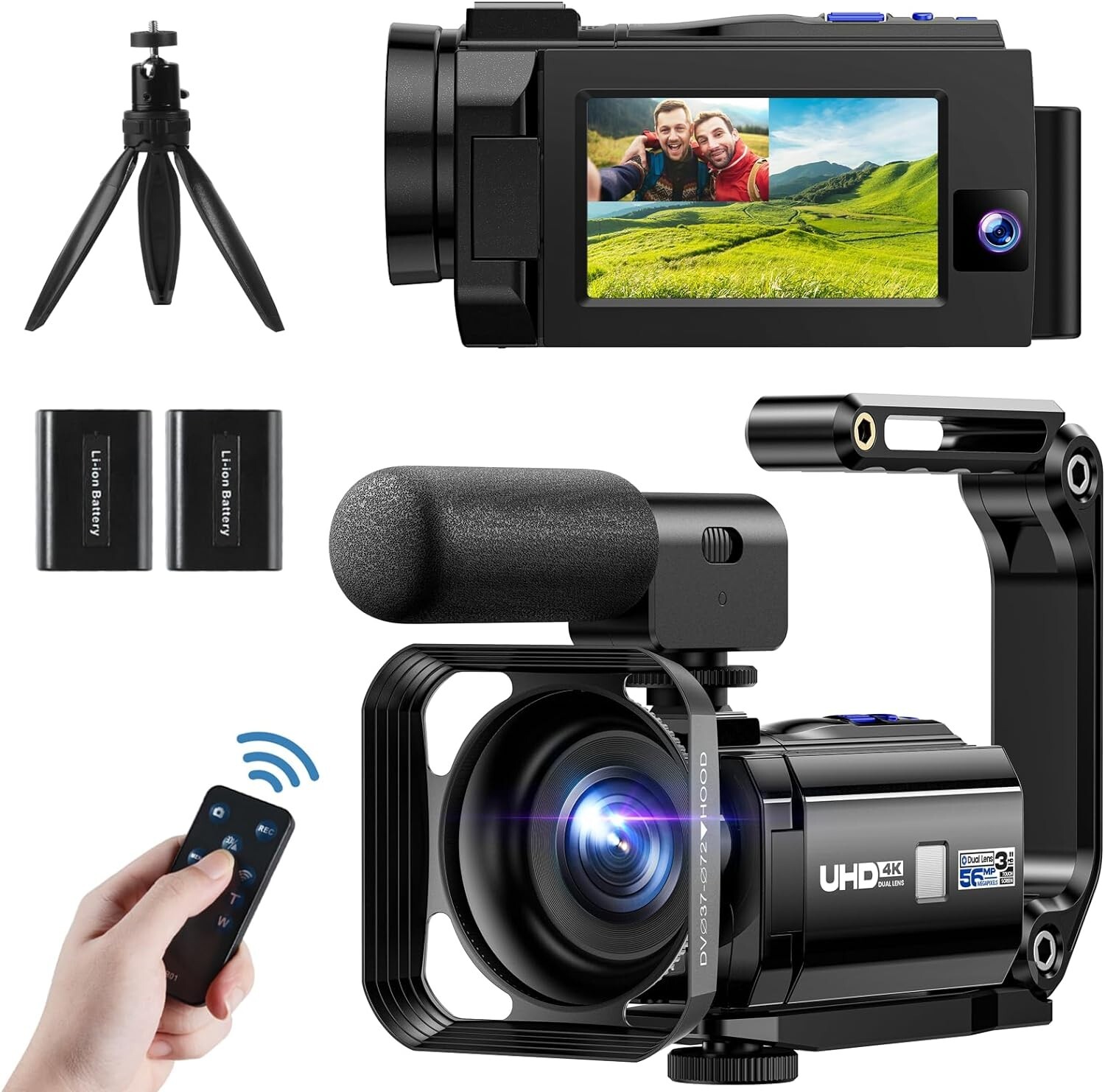 OWLVISION Video Camera 4K 1080P Dual Lens 56MP Camcorder Vlog 3 Inch open box
