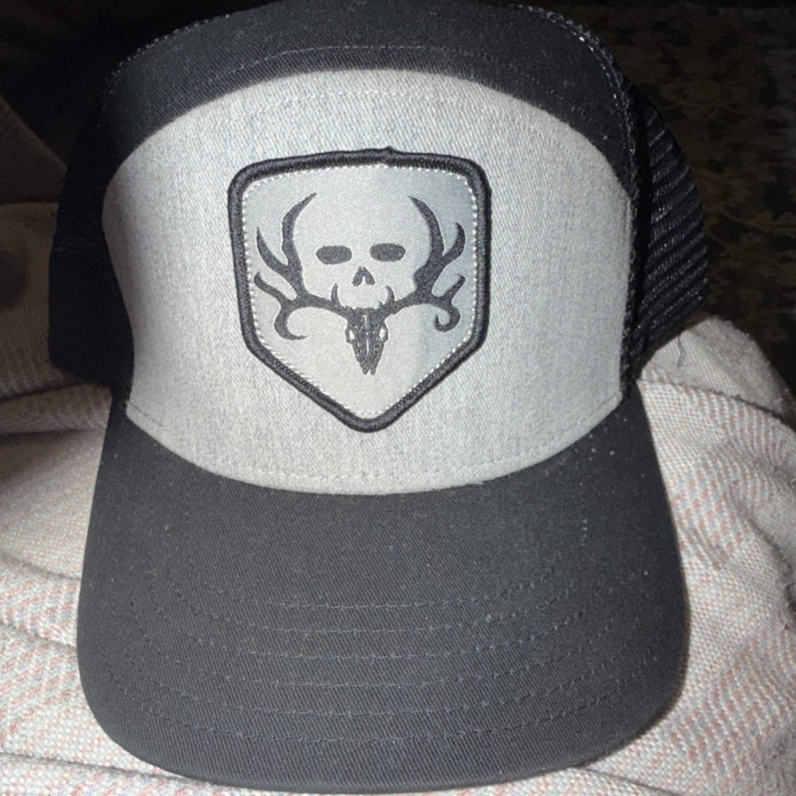 Bone Collector Black Gray Mesh Adjustable Ball Cap Unisex Adults Cotton