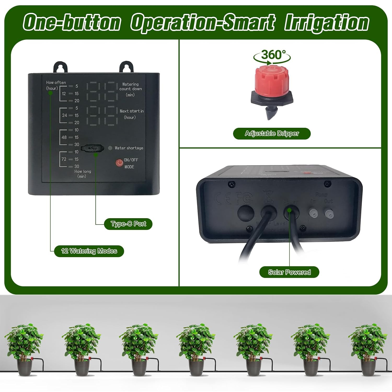 Solar Drip Irrigation System for Garden, Automatic Drip Irrigation Kit with 33FT