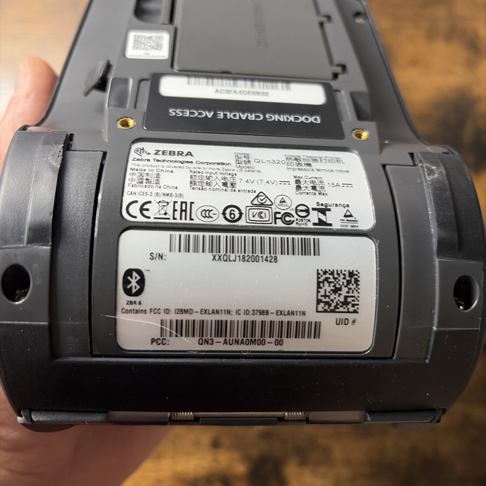 Zebra QLN320 Barcode Printer, WiFi, Bluetooth, Charger, And Battery