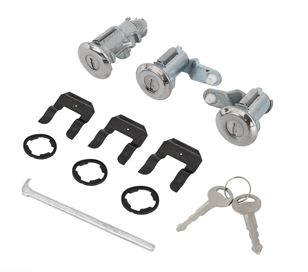1981-1986 Ford Mustang Stainless Steel Door Trunk Hatch 3pc Lock Set w/ Keys