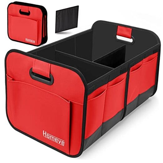 Car Trunk Organizer for SUV, 18.5Gal Large Capacity No-Sag Heavy 2 Compart Red