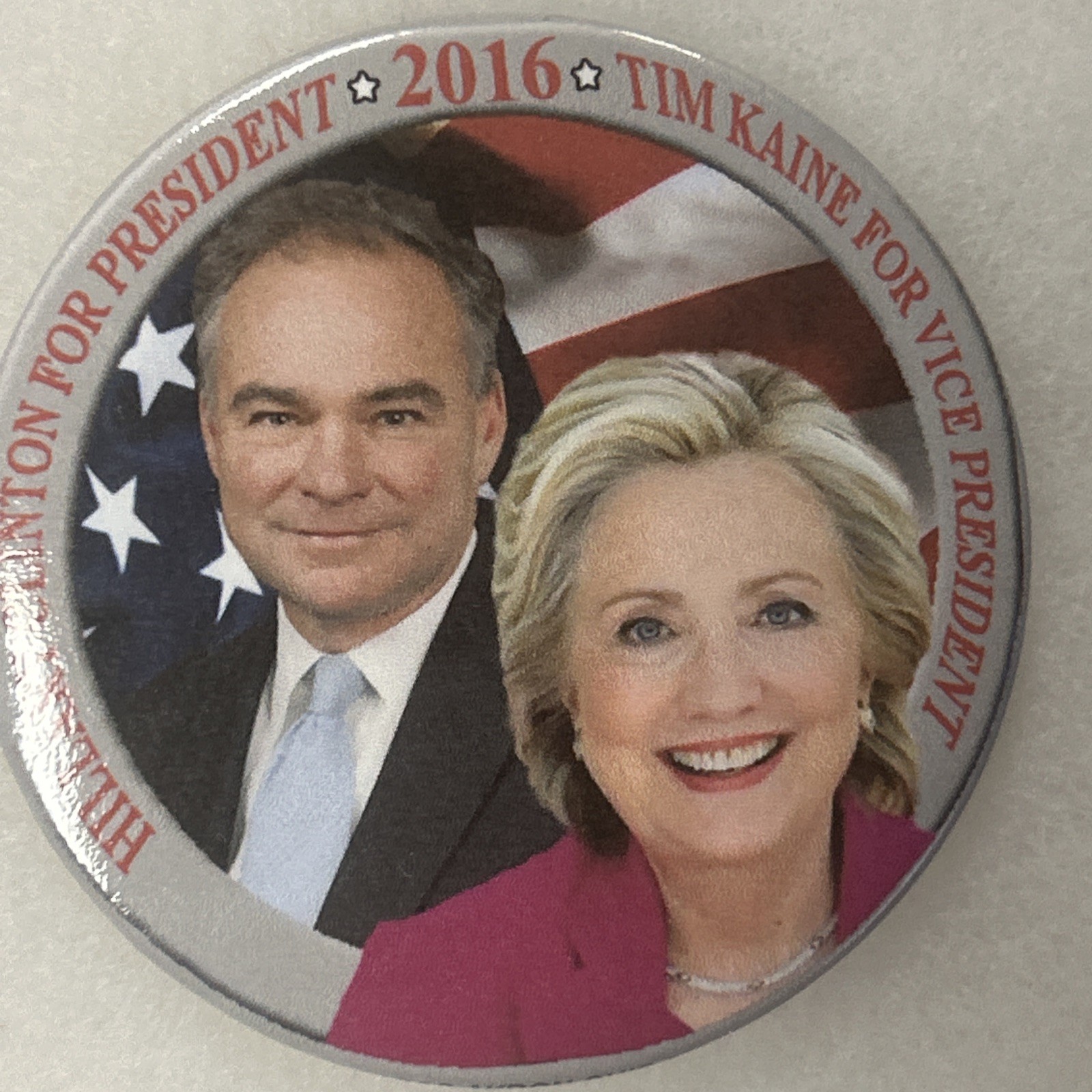 Hillary Clinton Tim Kaine 2016  3” jugate pinback button pin