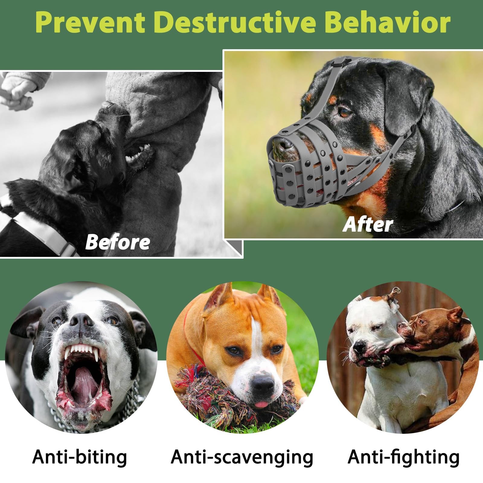 Mayerzon Pitbull Muzzle, Lightweight Basket M [Snout Cir: 9.75"-11"], Grey