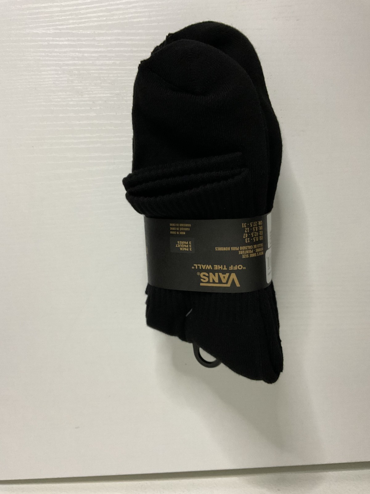 Vans "off the wall" Men's 3-Pack Classic Crew Socks Black Size 9.5-13