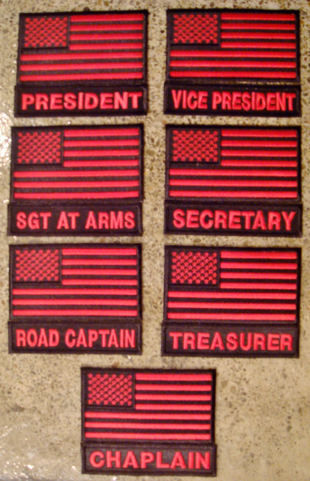 American Flag and Officer Title MC/MM Motorcycle Club Biker Vest, Jacket Patches