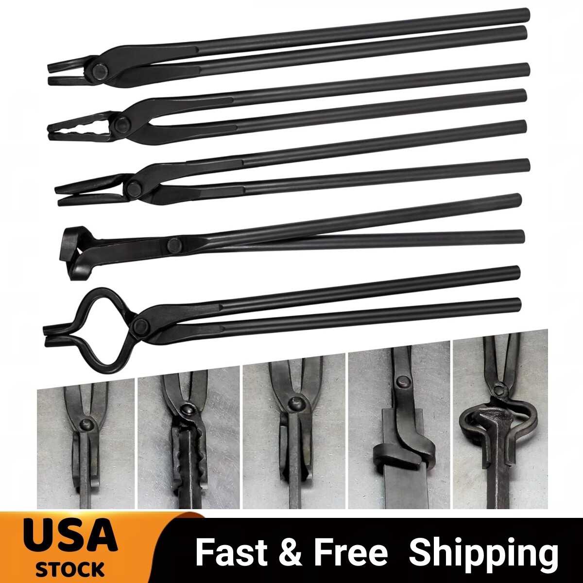 5 PACK Knife Making Tongs Set Bladesmith Blacksmith Tongs for Anvil Vise Forge