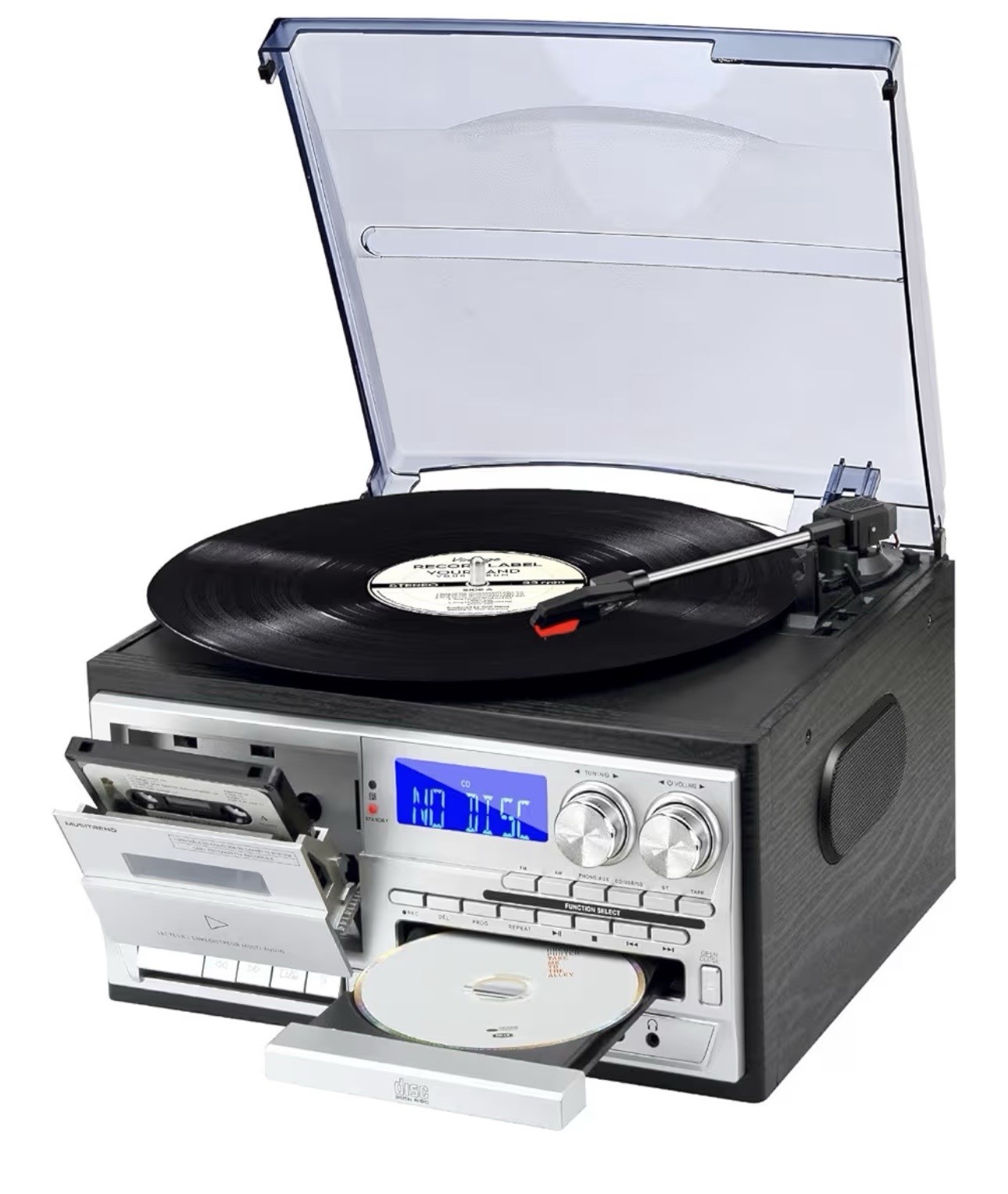 MUSITREND MT408AM-BK 9-in-1 Record Player Bluetooth Turntable Radio