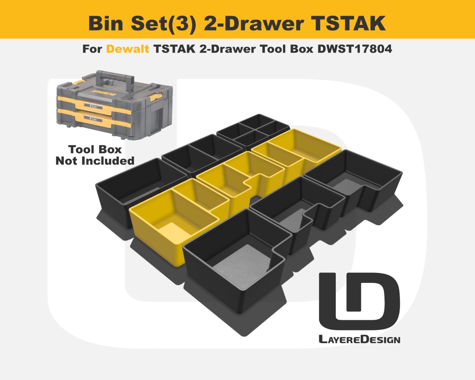 Dewalt TSTAK DWST17804 2-Drawer Organization Bins | Set of 3 | Black or Yellow