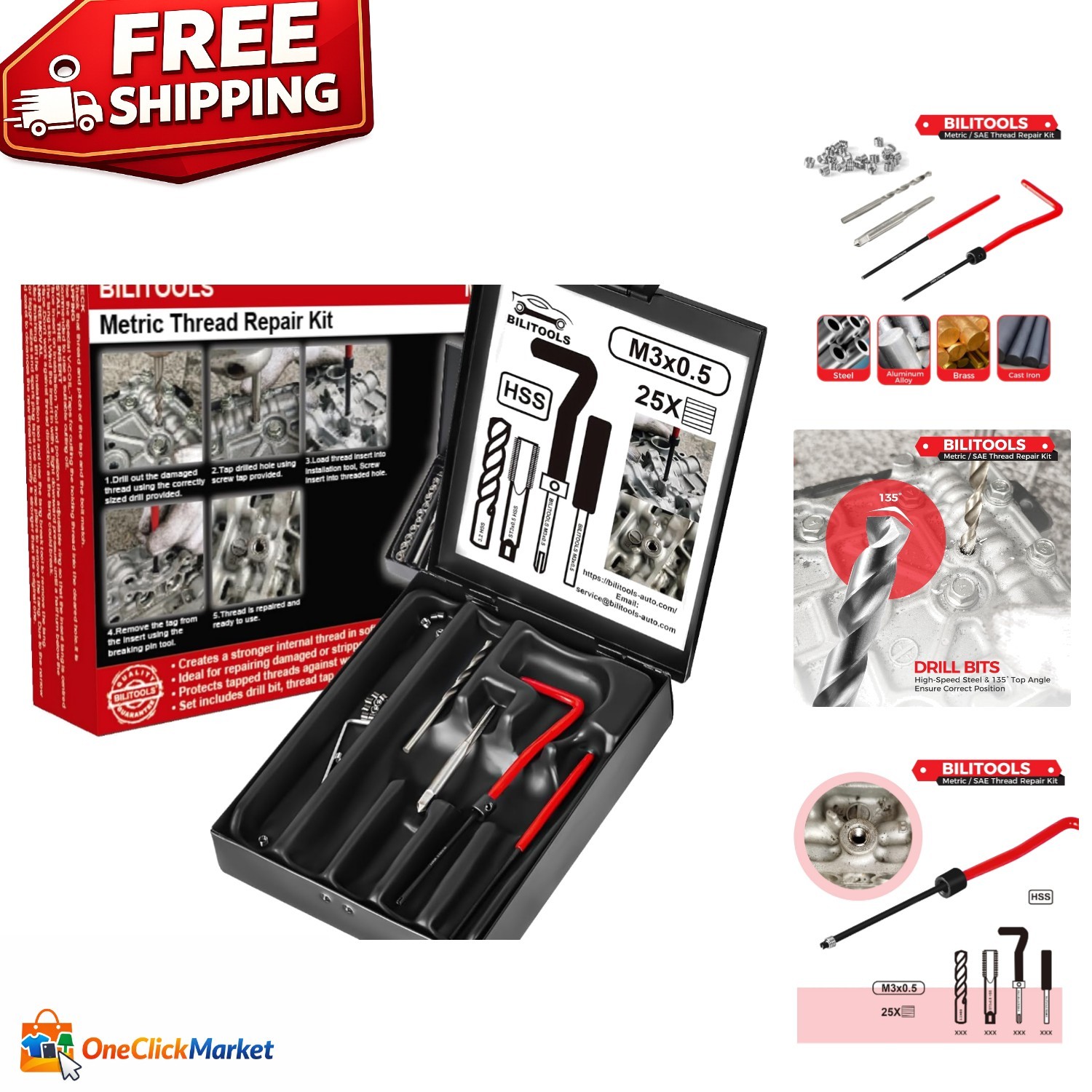 M3x0.5 Helicoil Thread Repair Kit - Ideal for All Metals & Composites