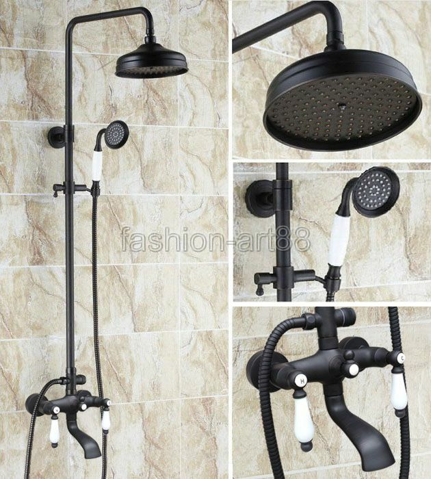 Black Oil Rubbed Brass Bathroom Rain Shower Head Faucet Set Tub Mixer Tap fhg142