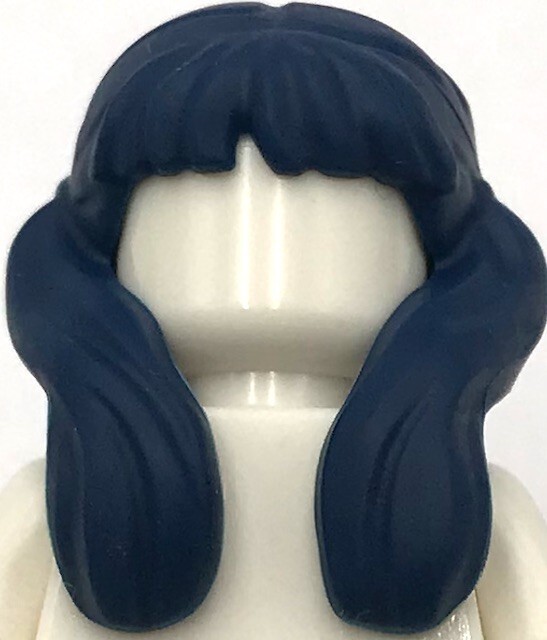 Lego New Dark Blue Minifigure Hair Female Long w/ Bangs Front Pigtails Part