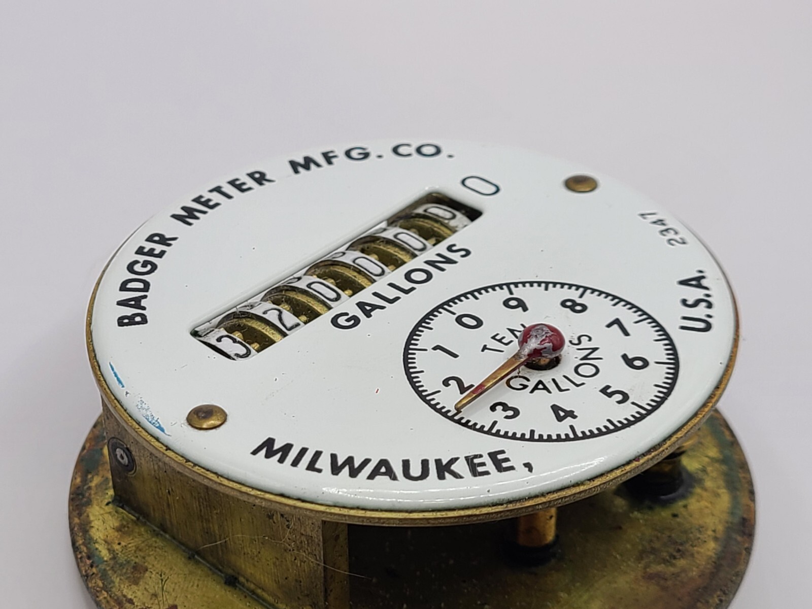 Vintage Badger Water Meter White Dial Face - Brass Construction