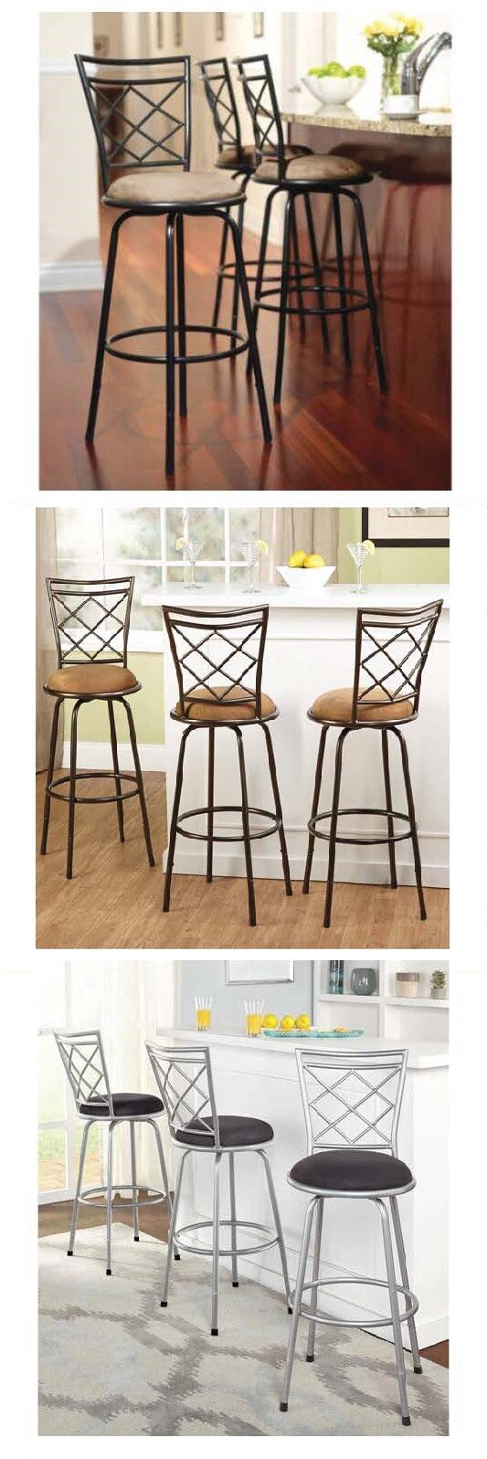 Swivel Bar Stools Kitchen Chairs Counter Adjustable Height Tall Set Of 3