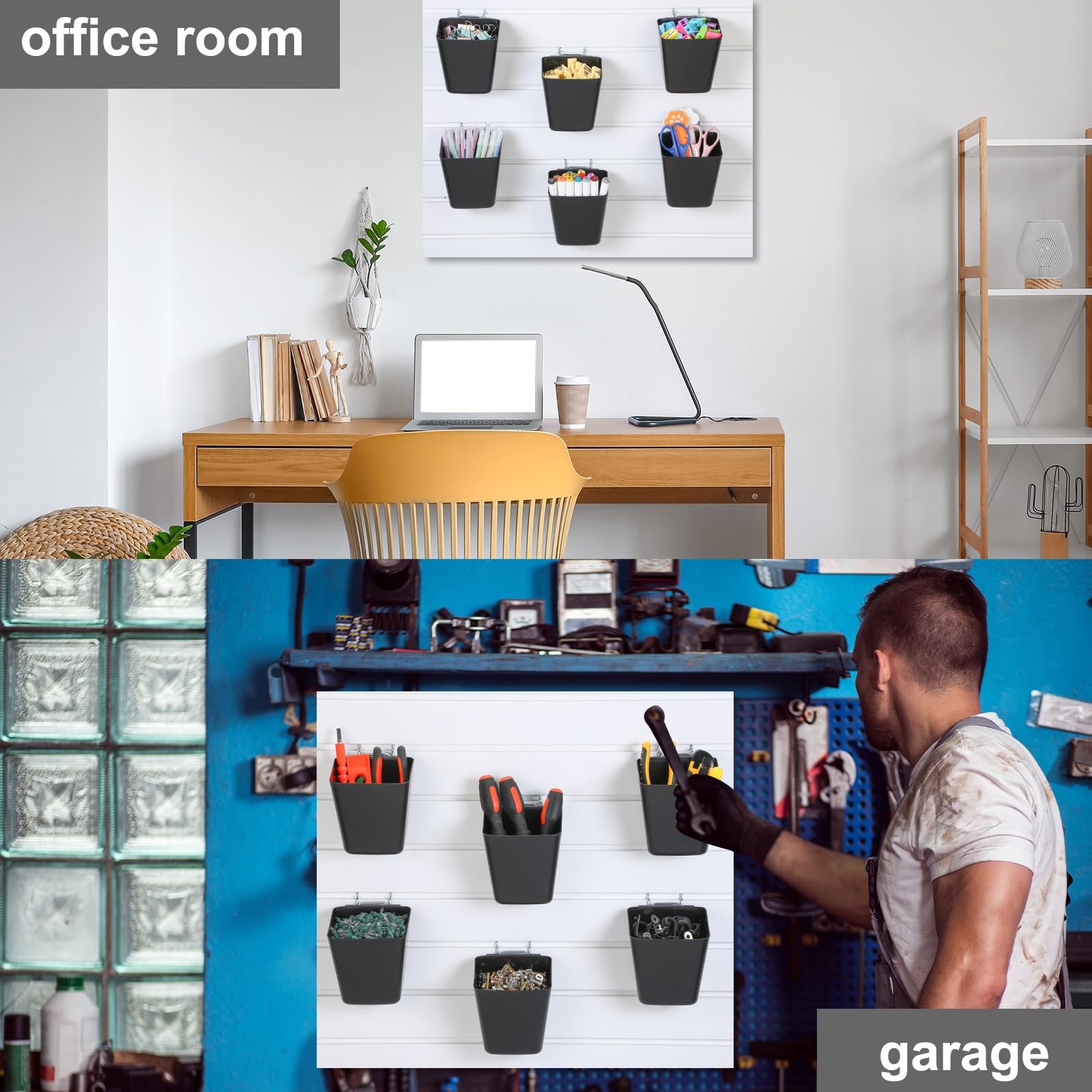 6 Pcs Slatwall Cups with Hook Loops Plastic Large Size Slatwall Bins Organize...