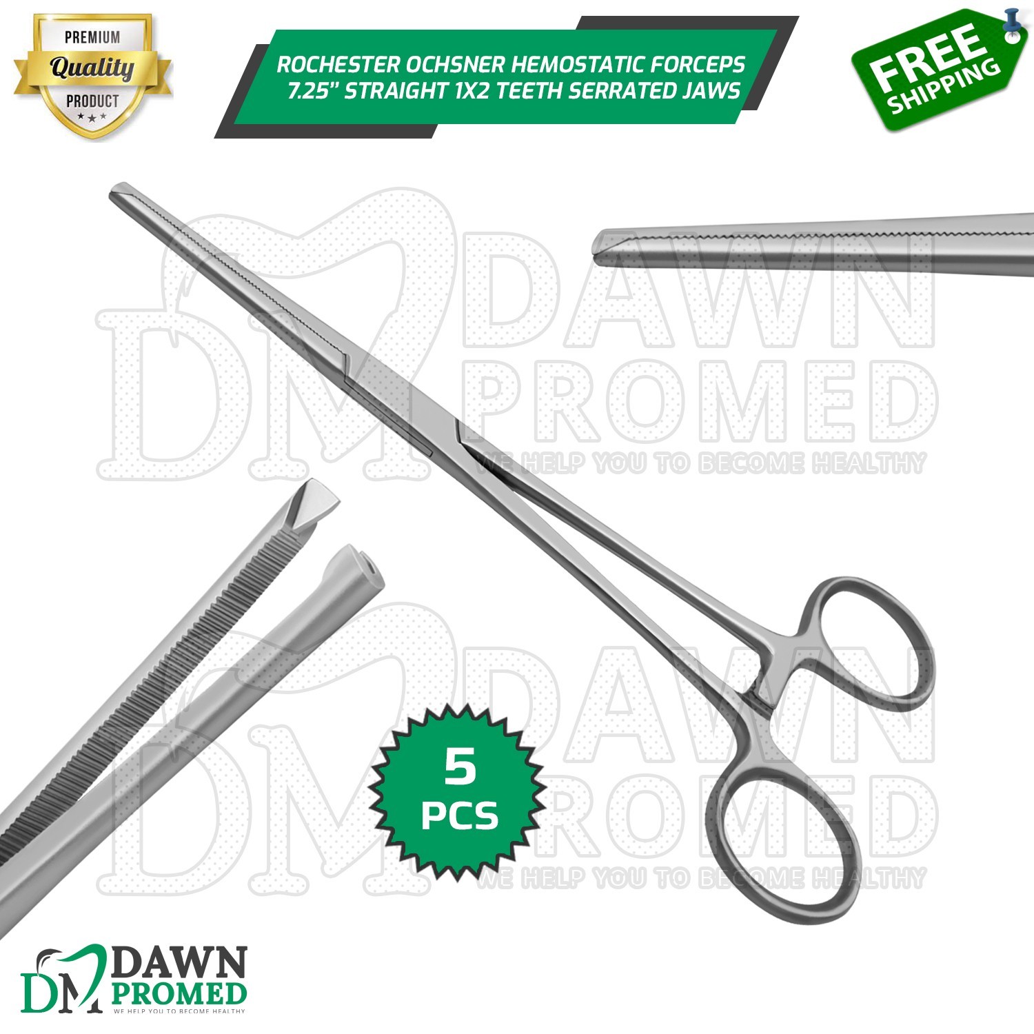 5 Pcs Rochester Ochsner Forceps 7.25" Straight 1x2 Surgical Instrument German Gr