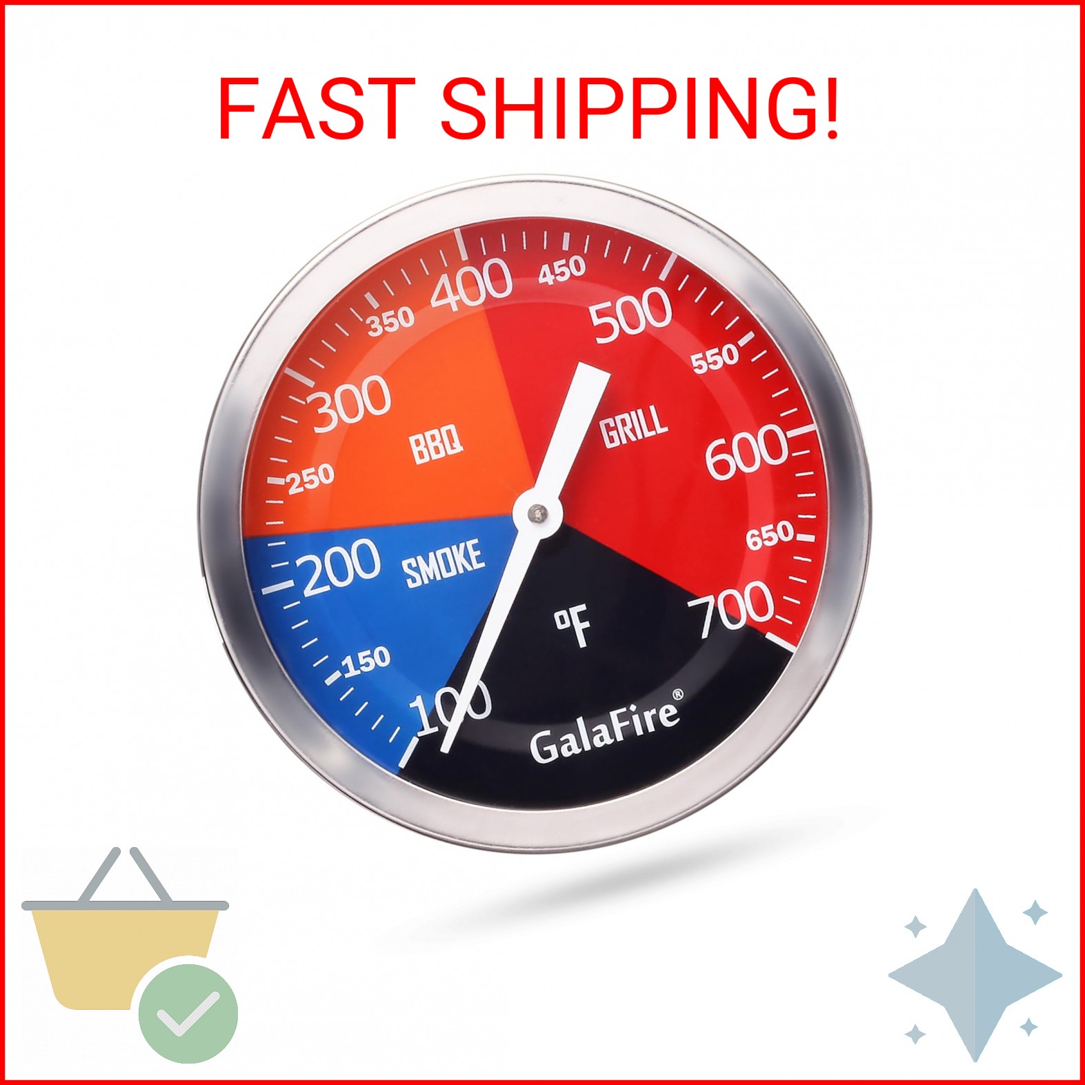 3 3/16 Inch BBQ Temperature Gauge for Smoker Wood Charcoal Pit, Large Face Grill