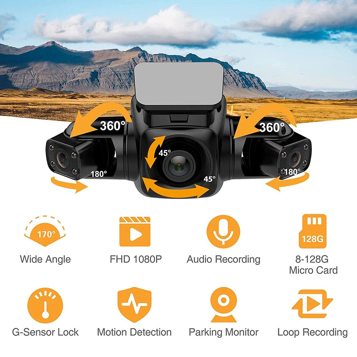 WiFi360° Dash Cam Recorder 4 Channel 1080P Car Camera DVR Vehicle Video G-Sensor