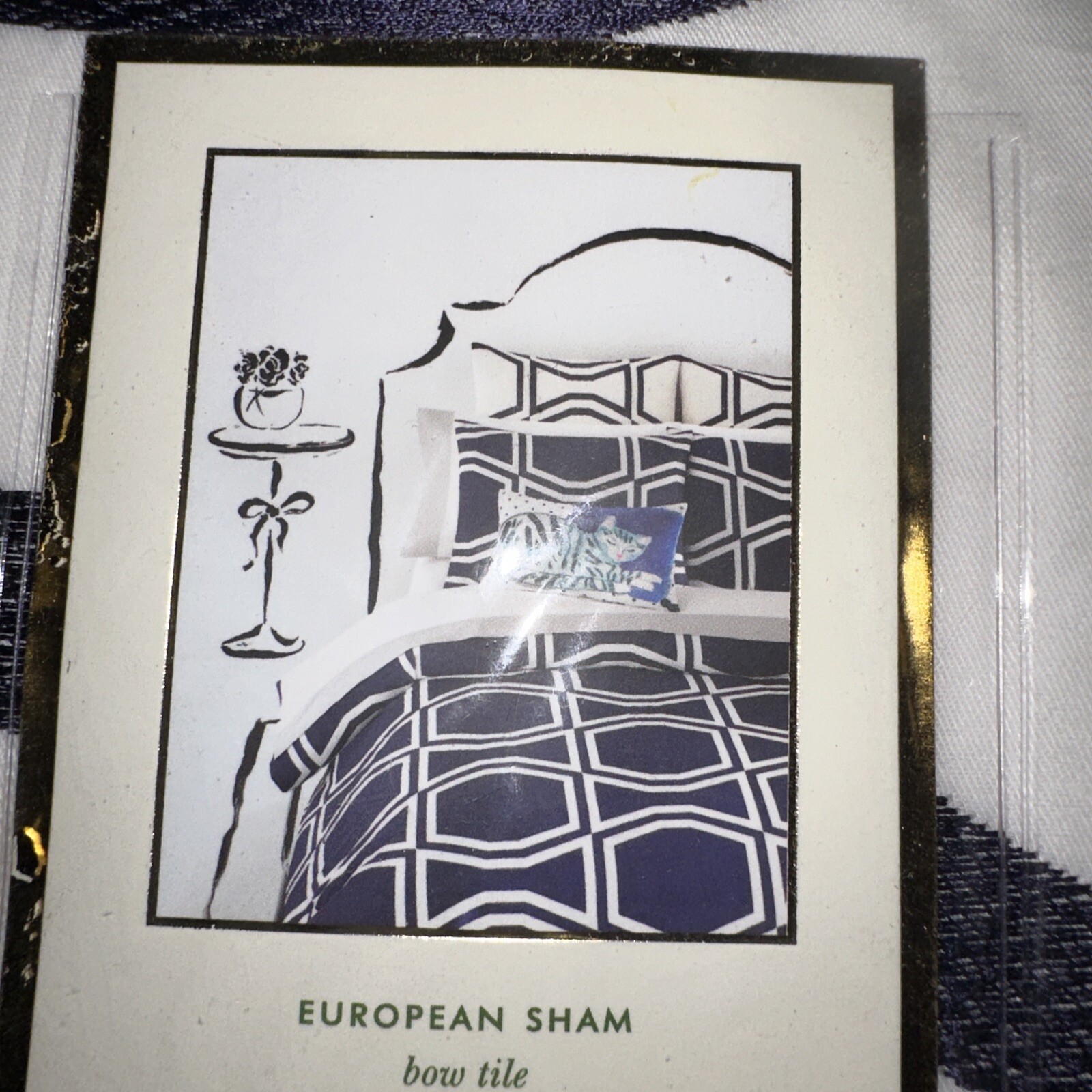 KATE SPADE 2pc EURO SHAM BOW TILE NAVY WHITE BNIP NICE