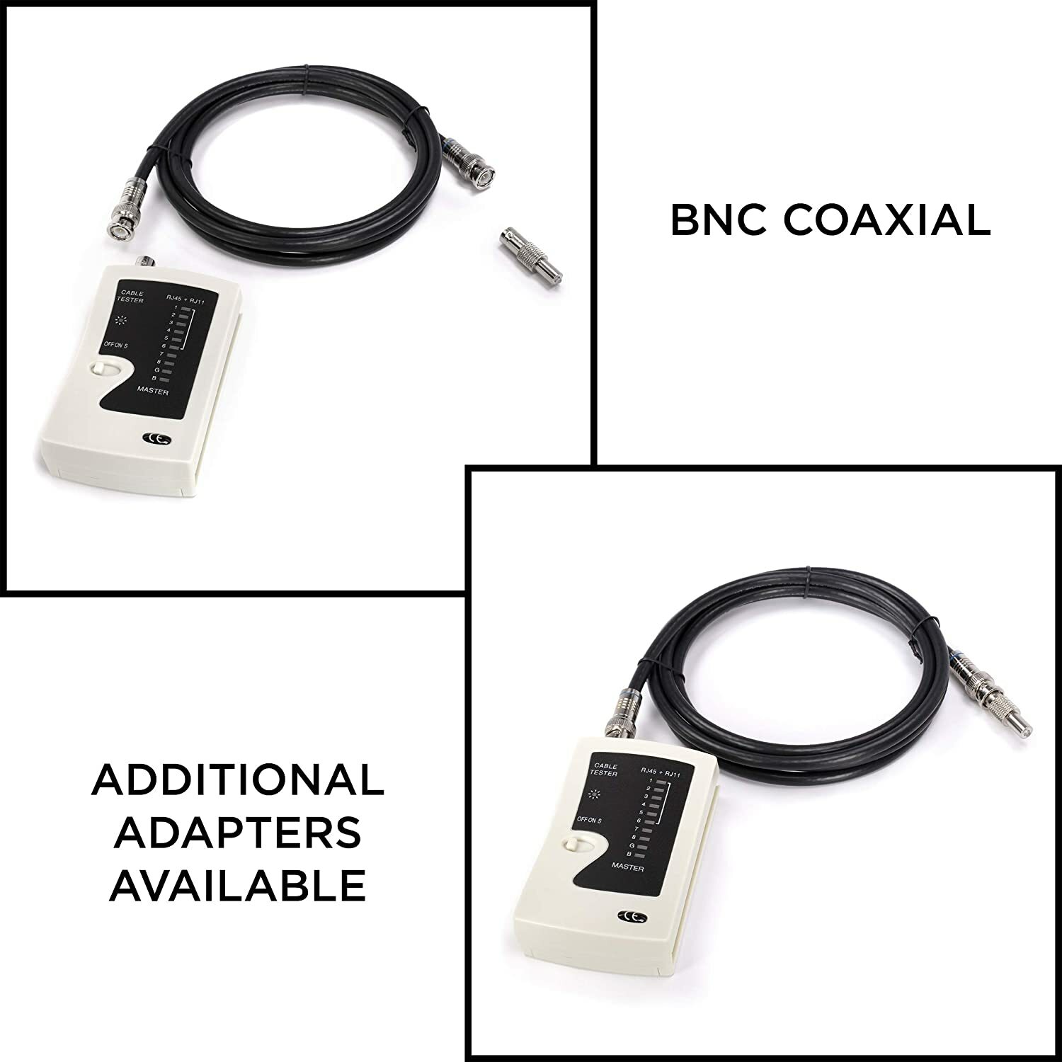 Universal Network Cable Tester Tool, BNC, RJ45, RJ11 (3-in-1) Multi-Tester White